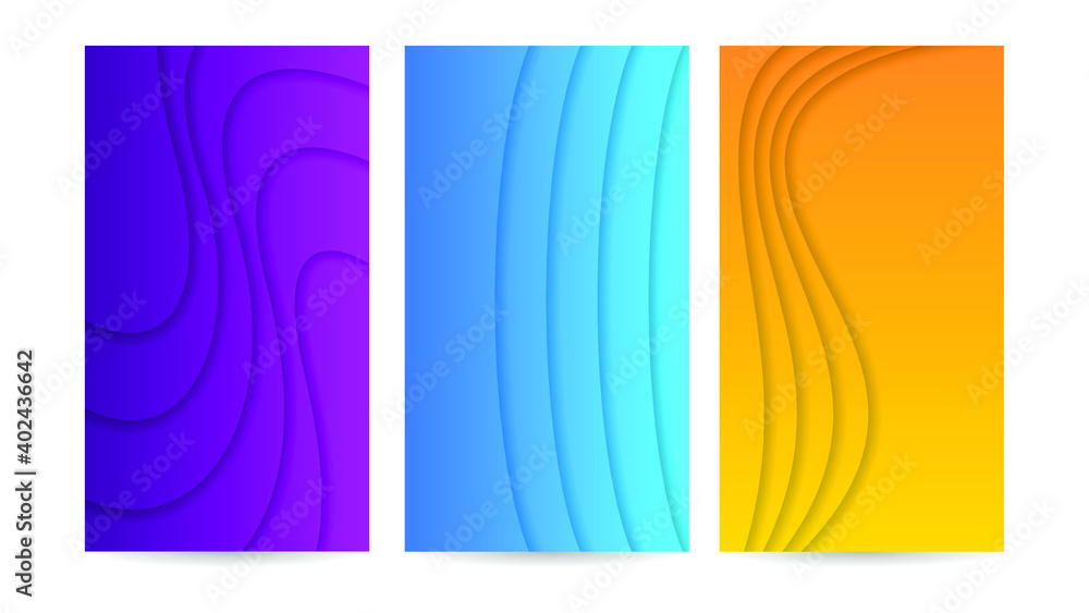 Poster set gradient collection abstract paper cut background vector shadows objects modern design