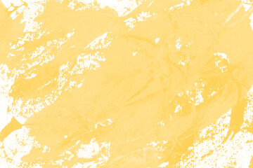 Modern contemporary acrylic background. Yellow texture made with a palette knife. Abstract painting on paper. Mess on the canvas.