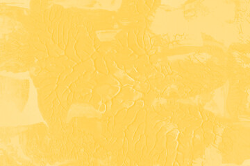 Modern contemporary acrylic background. Yellow texture made with a palette knife. Abstract painting on paper. Mess on the canvas.
