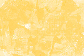 Modern contemporary acrylic background. Yellow texture made with a palette knife. Abstract painting on paper. Mess on the canvas.
