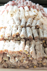 Traditional Turkish delight. Various pieces of arabic sweets or desserts for ramadan holiday