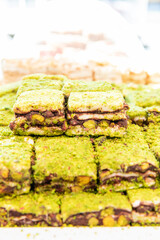 Traditional Turkish delight. Various pieces of arabic sweets or desserts for ramadan holiday