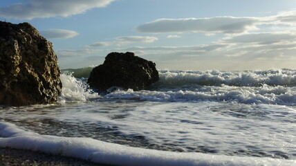 sunset over the winter Mediterranean sea