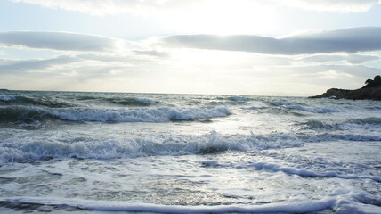 sunset over the winter Mediterranean sea