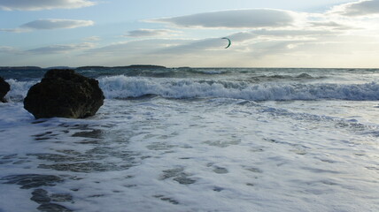 Kitesurfing in the windy sea near Athens Greece