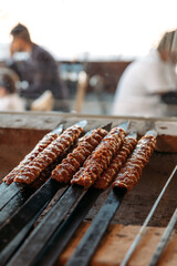 Traditional Turkish grilled shish kebab or kebap. Delicious Adana kebab in Turkish Restaurant