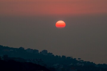 Sunset over the Lebanese mountain village of Broumanna