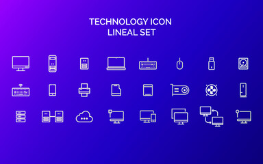 modern line icons set of development, computer, laptop, network technology, cloud data technology, creative process.