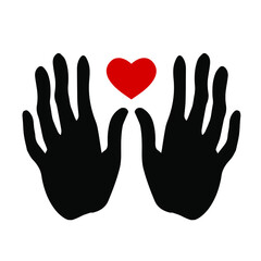 I bless you. Silhouette of blessing palms with a heart. Logo, icon vector.