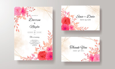 Fototapeta na wymiar Beautiful wedding invitation with burgundy flowers and leaves