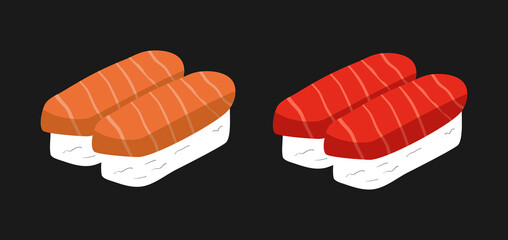Illustration of salmon and tuna nigiri sushi.