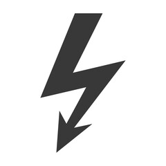 Lightning bolt black silhouette icon isolated on white. Electric shock hazard, thunderbolt sign.