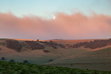 A Full Moon over the South Downs at Dawn