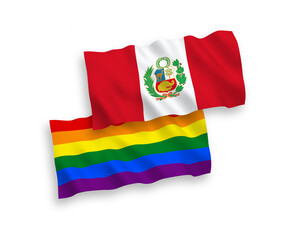 Flags of Rainbow gay pride and Peru on a white background