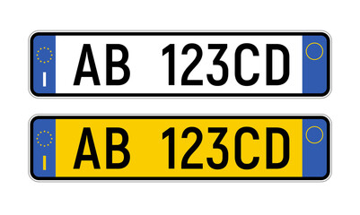 License plate Italian number. Italy licence european auto numberplate registration