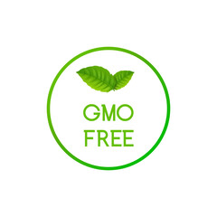 GMO Free icon logo. Non gmo food label symbol. Organic green stamp design healthy food with leaf sticker - obrazy, fototapety, plakaty