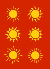 Sun icon symbol illustration, Sunlight design weather. Flat sunshine isolated set of sun logo