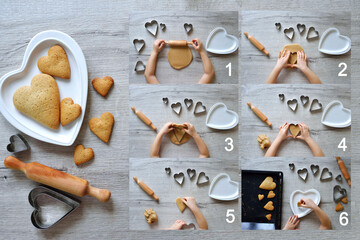 DIY making gingerbread by kid for Valentine's Day for parents. Baking training for children from 4 to 14 years old. early child development of fine motor skills. step by step. step 1