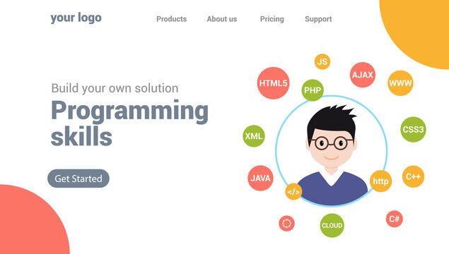 Programmer flat design graphic illustration. Computer geek programming software training website banner concept