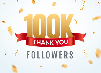 Thank you 100000 followers design template social network number anniversary. Social 100k users golden number friends thousand celebration