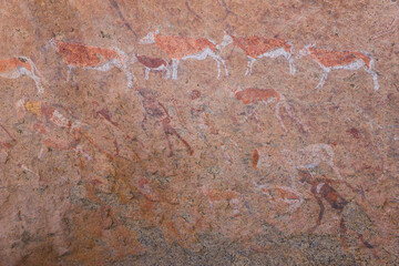 Pinturas rupestres en las Montañas Branberg, Desierto del Namib, Namibia, Africa