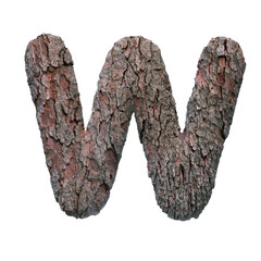 bark letter W - Capital 3d tree font - Nature, Environment or Ecology concept