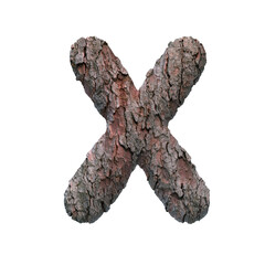 bark letter X - Upper-case 3d tree font - Nature, Environment or Ecology concept