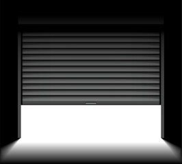 Rolling shutter door. Roller garage metal gate. Electric roll white window background shutter