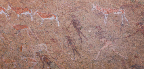 Pinturas rupestres en las Montañas Branberg, Desierto del Namib, Namibia, Africa