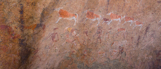 Pinturas rupestres en las Montañas Branberg, Desierto del Namib, Namibia, Africa