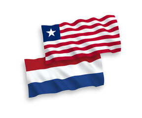 Flags of Liberia and Netherlands on a white background