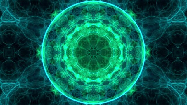 Green and blue smoke patterns, fractal symmetric ornament seamless loop