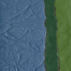 Colorful torn paper collage close-up. Texture made from various paper and cardboard parts. Damaged old paper background. Vintage blank wallpaper. Material design backdrop.