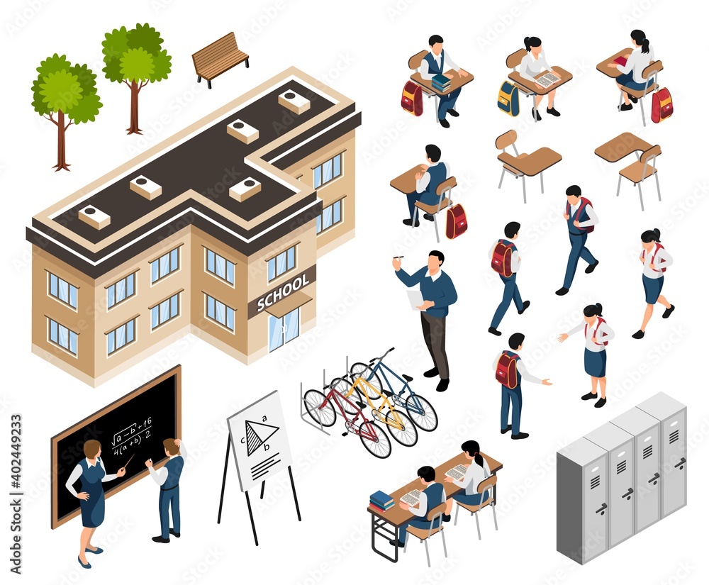 Canvas Prints isometric school building set