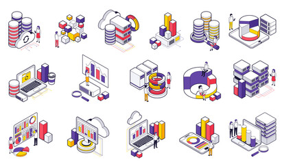 Obraz premium Big Data Isometric Set