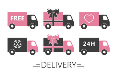 Truck delivery icon, shipping vehicle isolated elements, free delivery truck