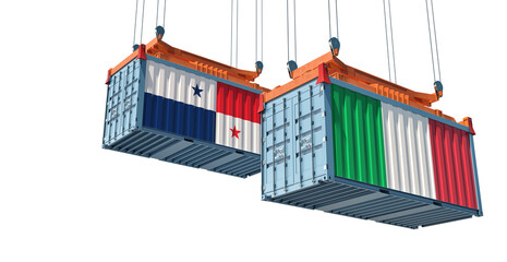 Freight containers with Italy and Panama national flags. 3D Rendering 