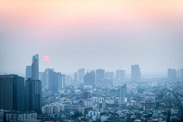 PM 2.5 dust in Bangkok,Capital city are covered by heavy smog, environmental problem