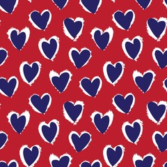 Fototapeta na wymiar Red Navy Heart shaped brush stroke seamless pattern background