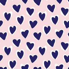 Pink Navy Heart shaped brush stroke seamless pattern background