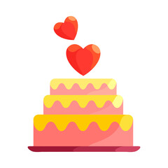 vector pink birthday cake with two love symbols.
