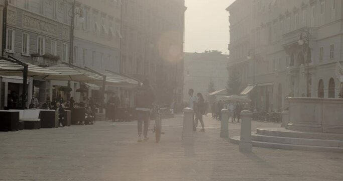Sunshine flare sun on the Borsa square