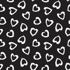 Black and White Heart shaped brush stroke seamless pattern background