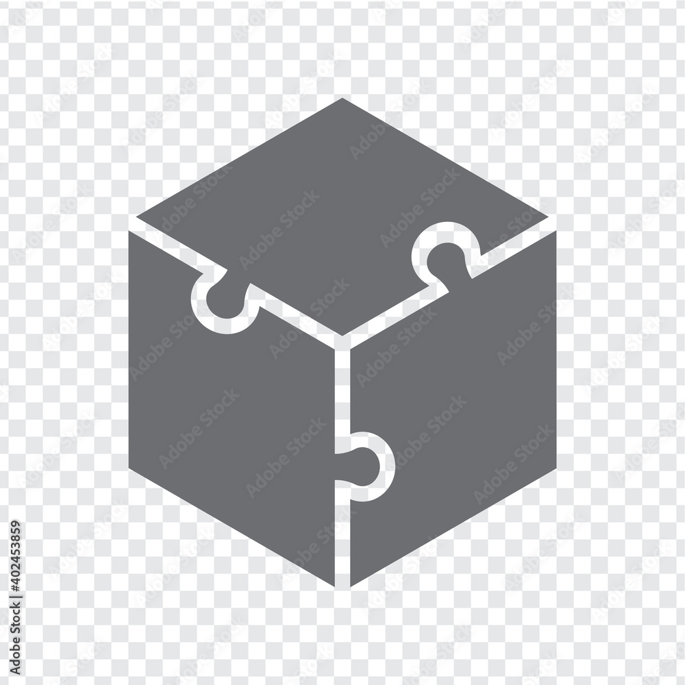 Poster simple icon hexagon puzzle in gray. simple icon puzzle of the three elements on transparent backgrou