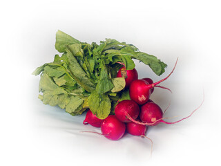 a bunch of radishes isolated on white background