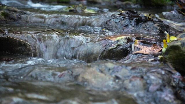 Travelling of Waterfall detail from Argens river in autunm season in Cotignac, Provence, France