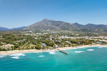 Beautiful and unique aerial perspective of luxury and exclusive area of Marbella, golden mile...