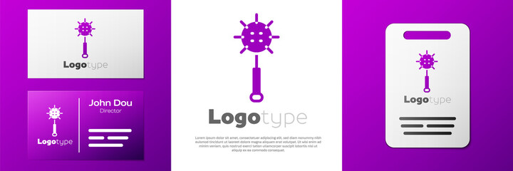 Naklejka premium Logotype Medieval chained mace ball icon isolated on white background. Medieval weapon. Logo design template element. Vector.