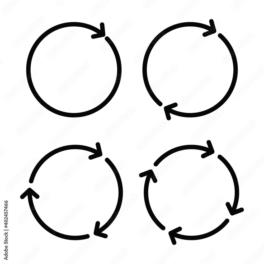 Poster Set of circle arrows rotating icon, Round reload, Refresh, recycle, loop rotation, Circular rotation loading, redo process, Vector illustration.