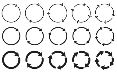 Set of circle arrows rotating icon, Round reload, Refresh, recycle, loop rotation, Circular rotation loading, redo process, Vector illustration.